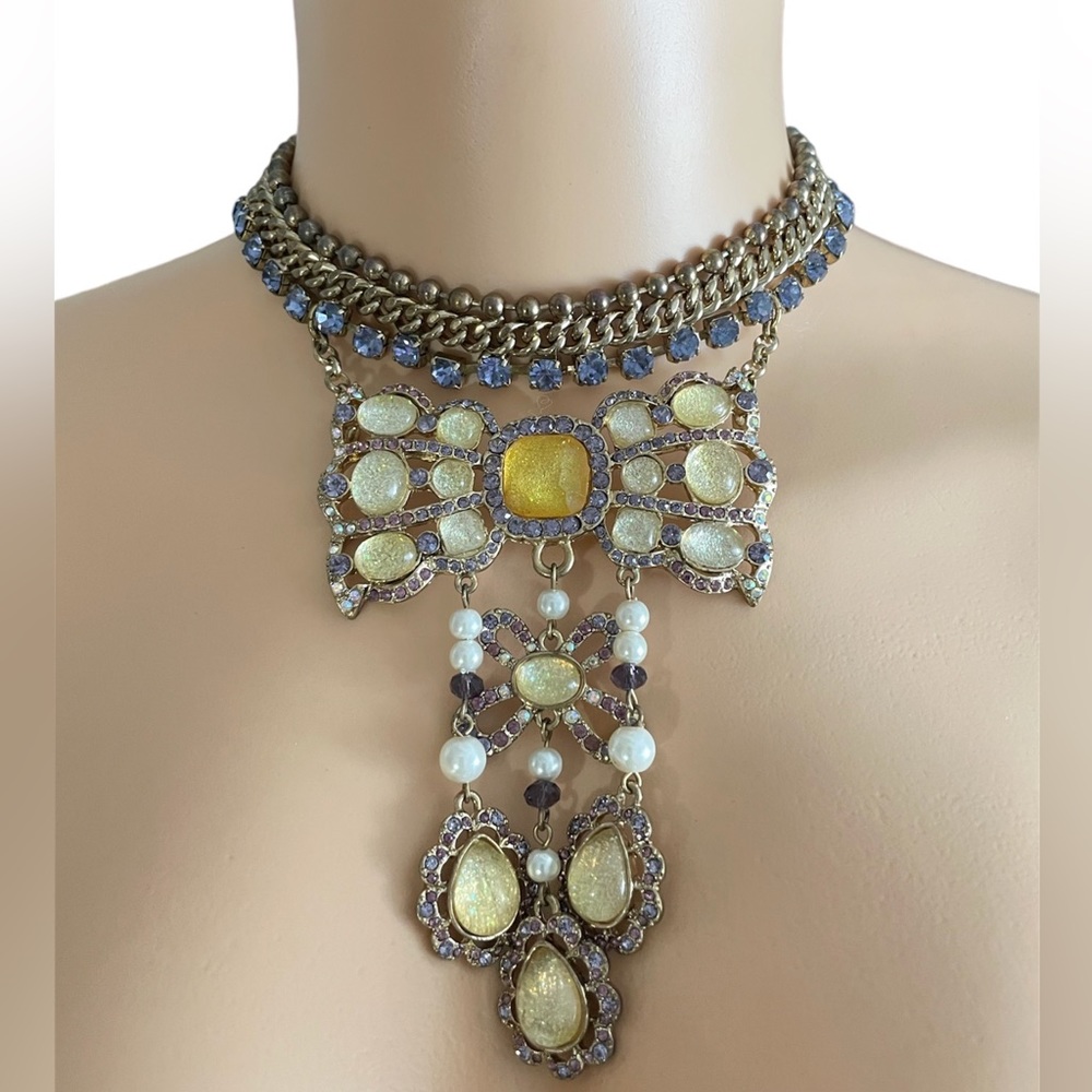 Betsey Johnson Vintage Glitter Bow Necklace